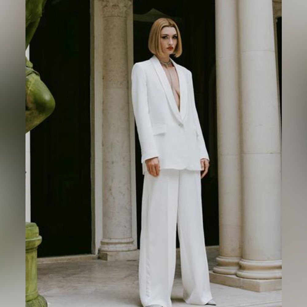 Combination satin effect trousers and blazer